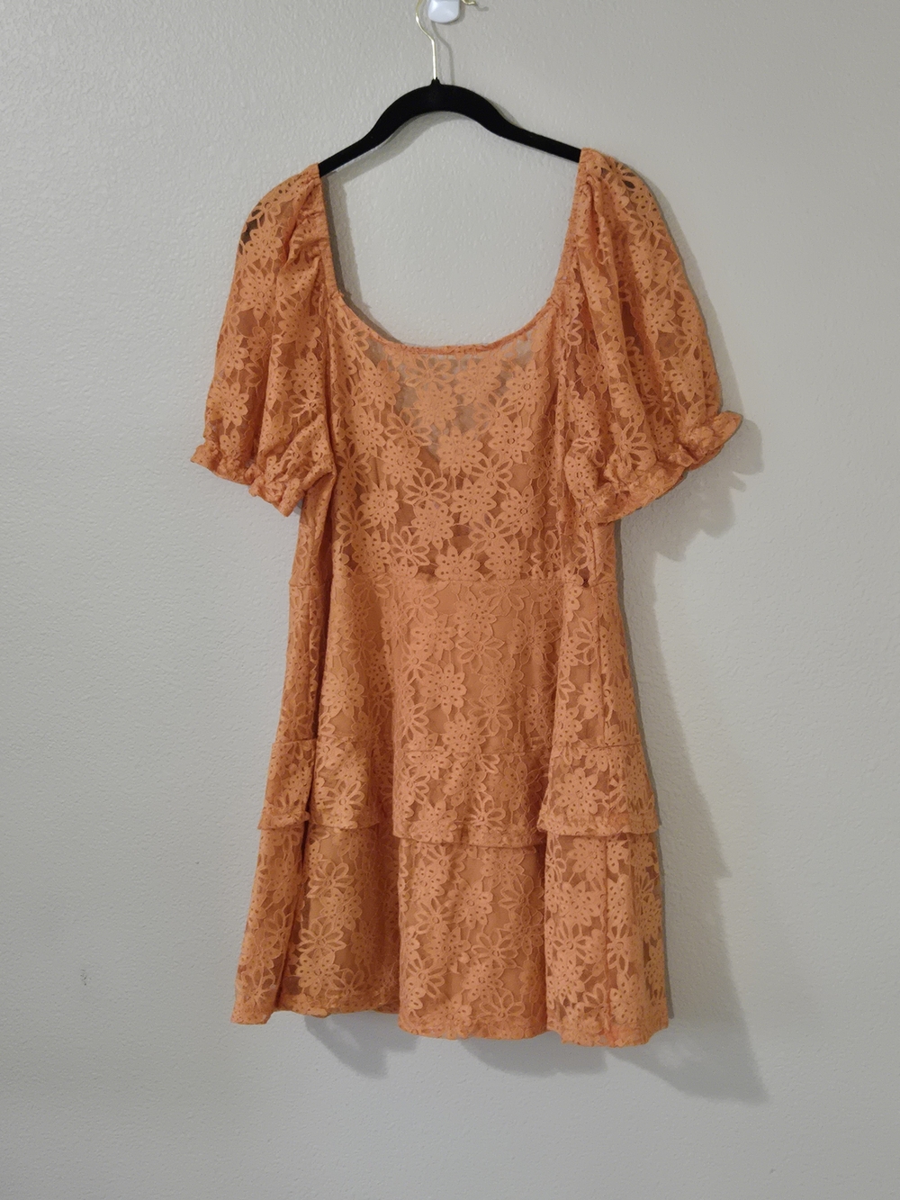 Shein Women's Orange Lace Tiered Fairy Mini Dress - Puff Sleeve Size 3xl